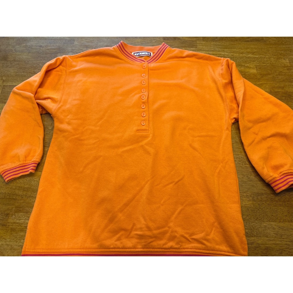 Vintage Pacer Mens Orange Henley Sweatshirt Striped Trim Size M